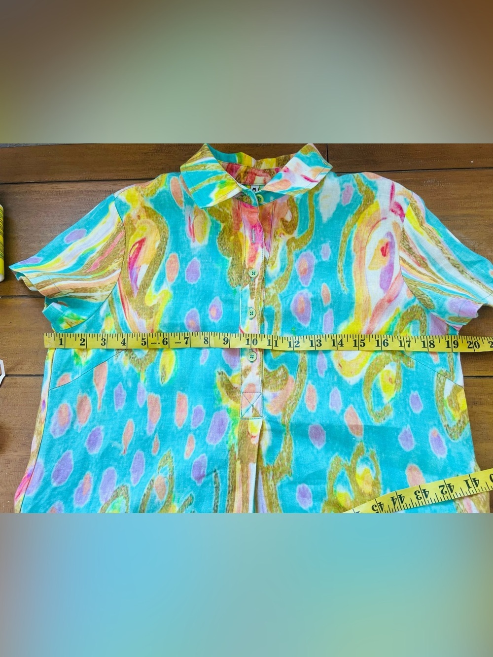 Amanda Johnson Studio Linen Shirt Dress Colorful Wearable Art Size Medium - Picture 9 of 12